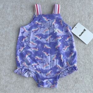 Hurley Baby Girl Unicorn Seahorse Romper 3 Months Bubble Summer Outfit NWT NEW